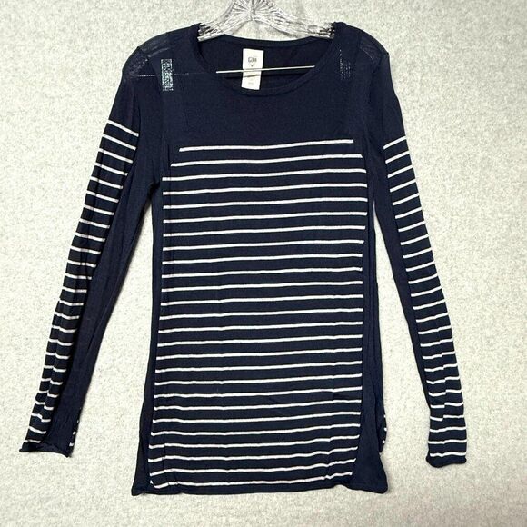 Cabi Regiment Striped Pullover Navy Gray Long Sleeves Sweater Size Medium - Picture 1 of 4